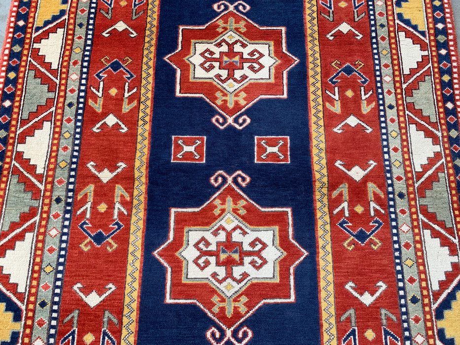 193 x 119 cm handgeknoopt Peshawari Chobi wollen tapijt - Rood tribaal geometrisch vloerkleed - KBHM-632