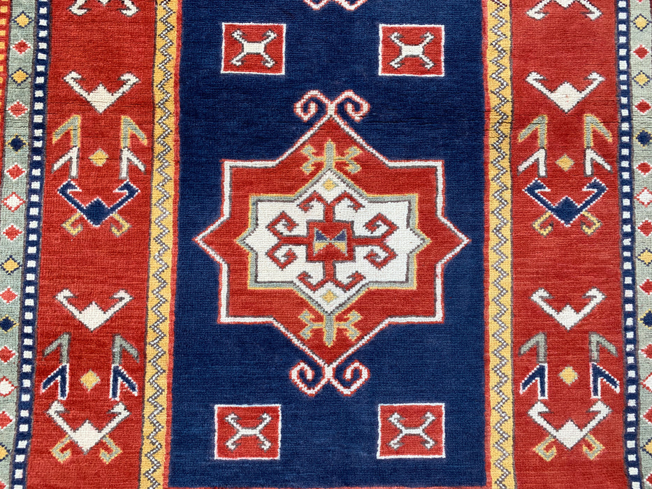 193 x 119 cm handgeknoopt Peshawari Chobi wollen tapijt - Rood tribaal geometrisch vloerkleed - KBHM-632