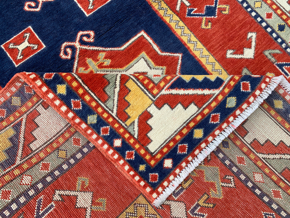 193 x 119 cm handgeknoopt Peshawari Chobi wollen tapijt - Rood tribaal geometrisch vloerkleed - KBHM-632