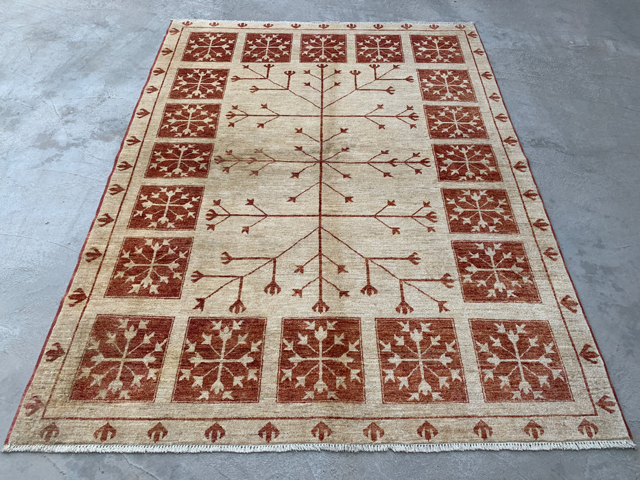 Handgemaakt Perzisch wollen vloerkleed 7x10 - Ivoor tribaal Tree of Life Chobi-stijl kleed - Exacte afmeting 7'10" x 5'10" - KBHM-633