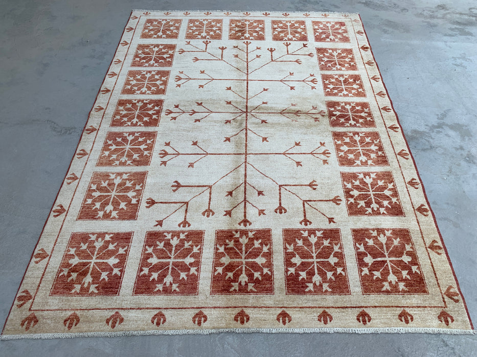 Handgemaakt Perzisch wollen vloerkleed 7x10 - Ivoor tribaal Tree of Life Chobi-stijl kleed - Exacte afmeting 7'10" x 5'10" - KBHM-633