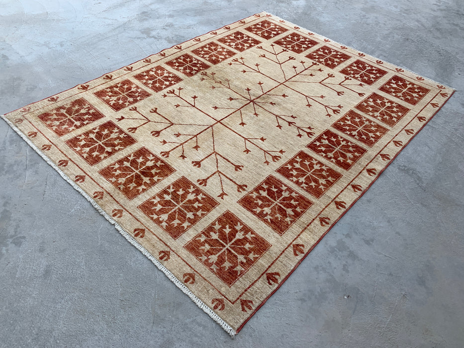 Handgemaakt Perzisch wollen vloerkleed 7x10 - Ivoor tribaal Tree of Life Chobi-stijl kleed - Exacte afmeting 7'10" x 5'10" - KBHM-633