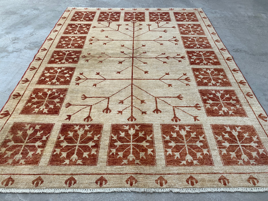 Handgemaakt Perzisch wollen vloerkleed 7x10 - Ivoor tribaal Tree of Life Chobi-stijl kleed - Exacte afmeting 7'10" x 5'10" - KBHM-633