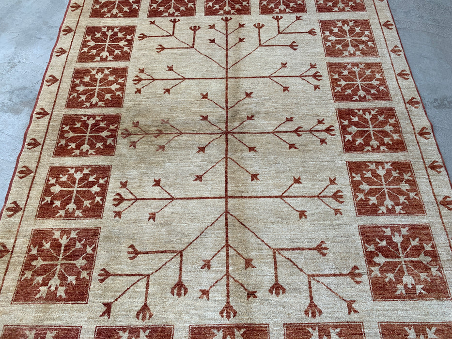 Handgemaakt Perzisch wollen vloerkleed 7x10 - Ivoor tribaal Tree of Life Chobi-stijl kleed - Exacte afmeting 7'10" x 5'10" - KBHM-633