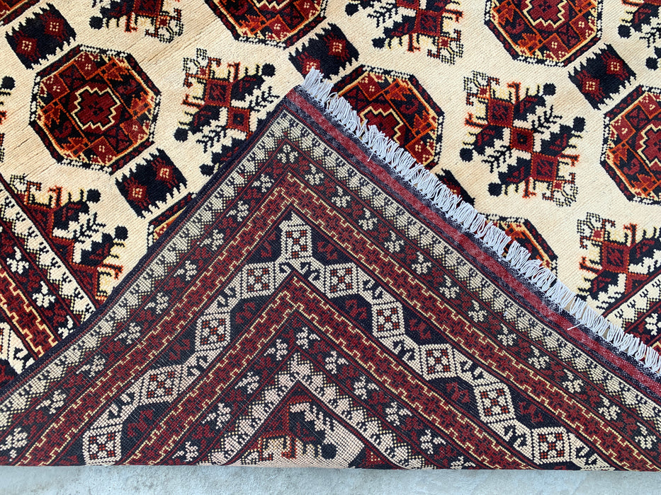 6'3 x 4'9 Hand-Knotted Peshawari Chobi Wool Rug - Ivory Tribal Geometric Area Rug - KBHM-634