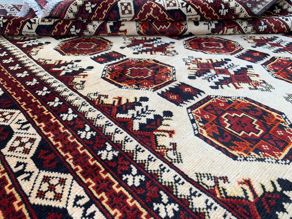 6'3 x 4'9 Hand-Knotted Peshawari Chobi Wool Rug - Ivory Tribal Geometric Area Rug - KBHM-634