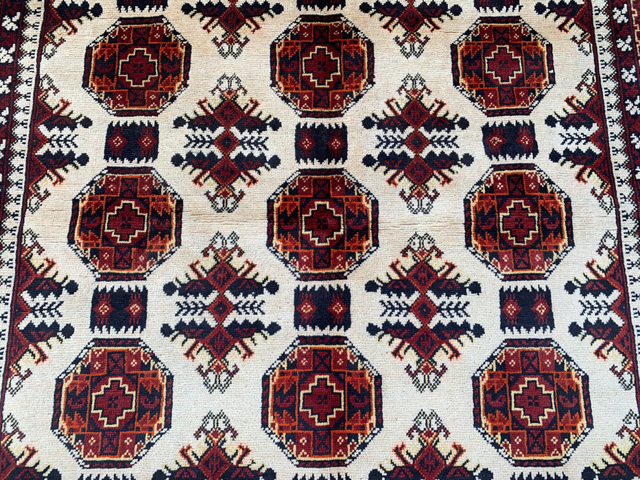 6'3 x 4'9 Hand-Knotted Peshawari Chobi Wool Rug - Ivory Tribal Geometric Area Rug - KBHM-634