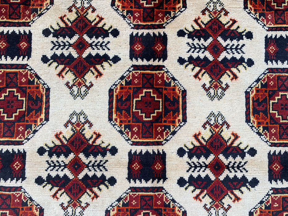 6'3 x 4'9 Hand-Knotted Peshawari Chobi Wool Rug - Ivory Tribal Geometric Area Rug - KBHM-634