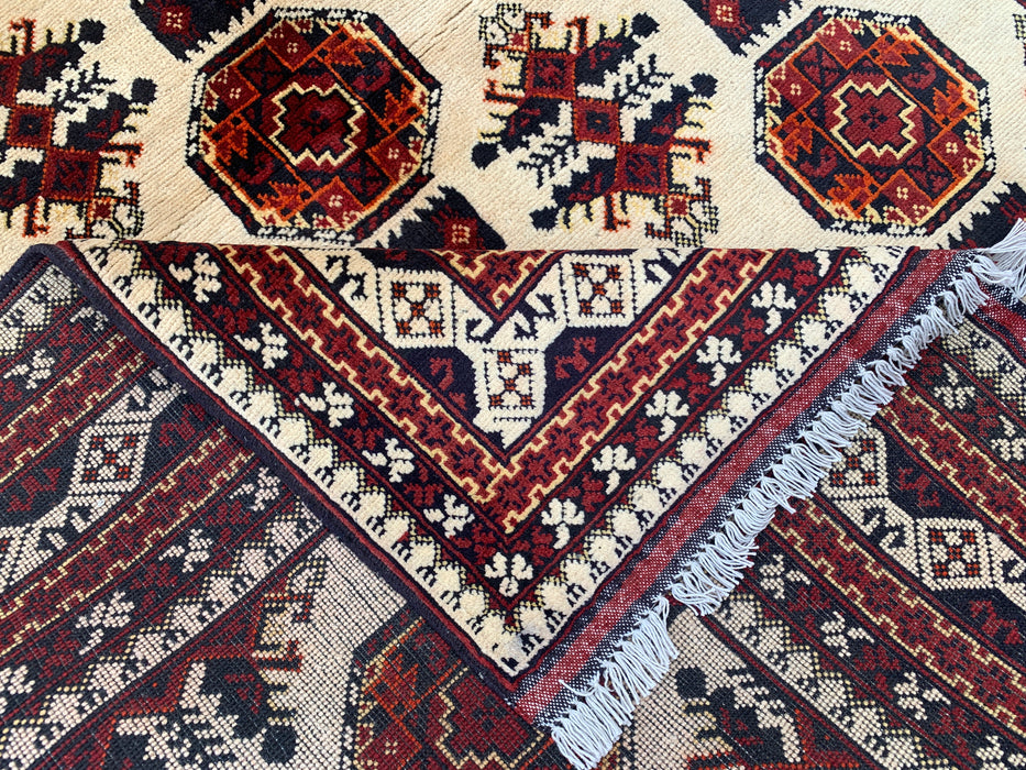 6'3 x 4'9 Hand-Knotted Peshawari Chobi Wool Rug - Ivory Tribal Geometric Area Rug - KBHM-634