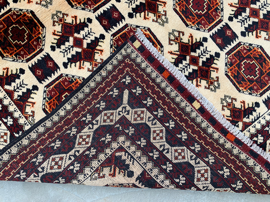 6'2 x 4'9 Handgeknoopt Peshawari Chobi wollen vloerkleed - Ivoor tribaal geometrisch karpet - KBHM-635