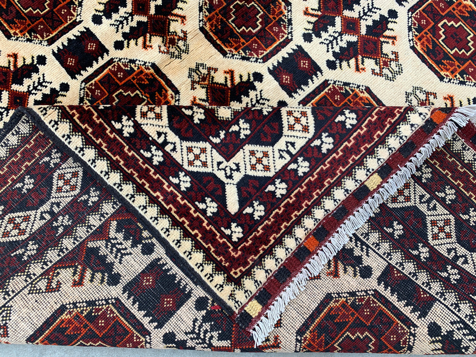6'2 x 4'9 Handgeknoopt Peshawari Chobi wollen vloerkleed - Ivoor tribaal geometrisch karpet - KBHM-635