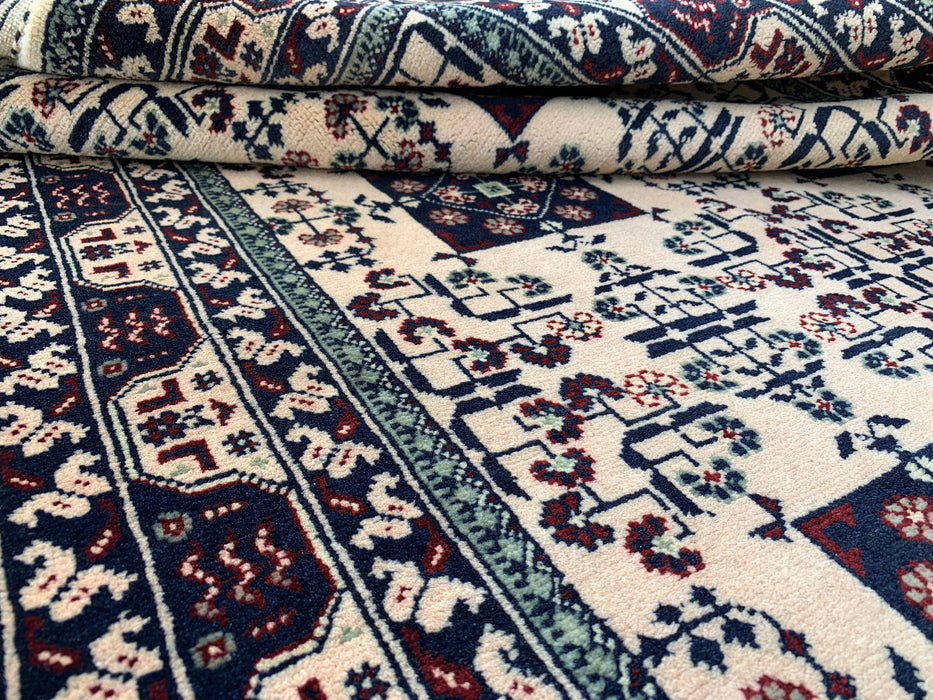4'10 x 3'3 handgeknoopt Peshawari Chobi wollen tapijt - Ivoor kleurig tribaal geometrisch vloerkleed - KBHM-636