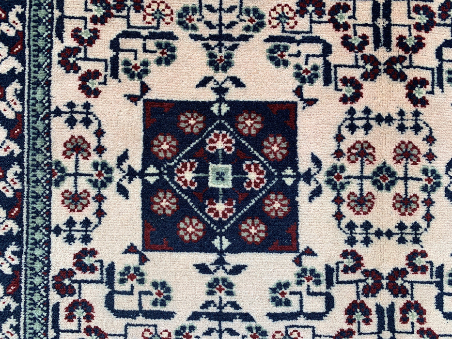4'10 x 3'3 handgeknoopt Peshawari Chobi wollen tapijt - Ivoor kleurig tribaal geometrisch vloerkleed - KBHM-636
