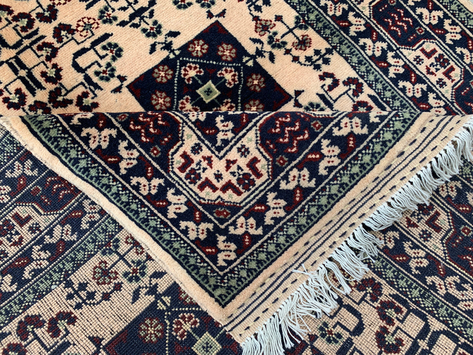 4'10 x 3'3 handgeknoopt Peshawari Chobi wollen tapijt - Ivoor kleurig tribaal geometrisch vloerkleed - KBHM-636