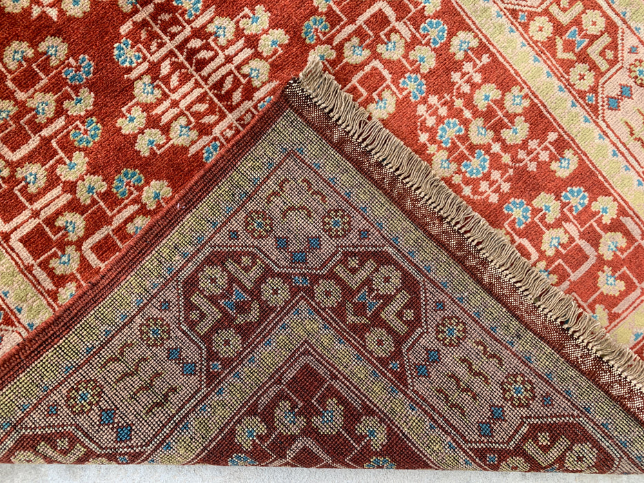 119 x 81 cm handgeknoopt Pesjwari Chobi wollen tapijt - Rood tribaal geometrisch accentkleed - KBHM-637