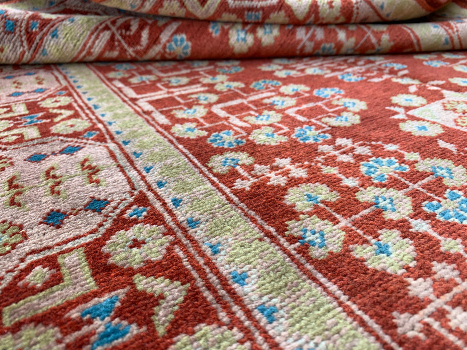 119 x 81 cm handgeknoopt Pesjwari Chobi wollen tapijt - Rood tribaal geometrisch accentkleed - KBHM-637