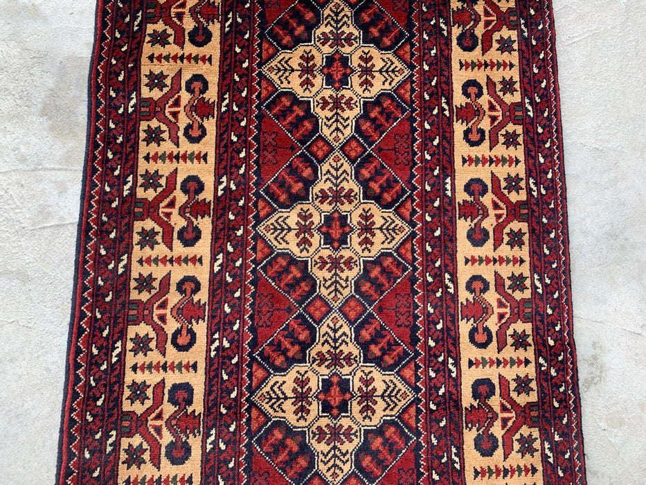 9'6 x 2'9 handgeknoopt Pesjwari Chobi wollen loper - Ivoor tribaal geometrisch gangkleed - KBHM-638