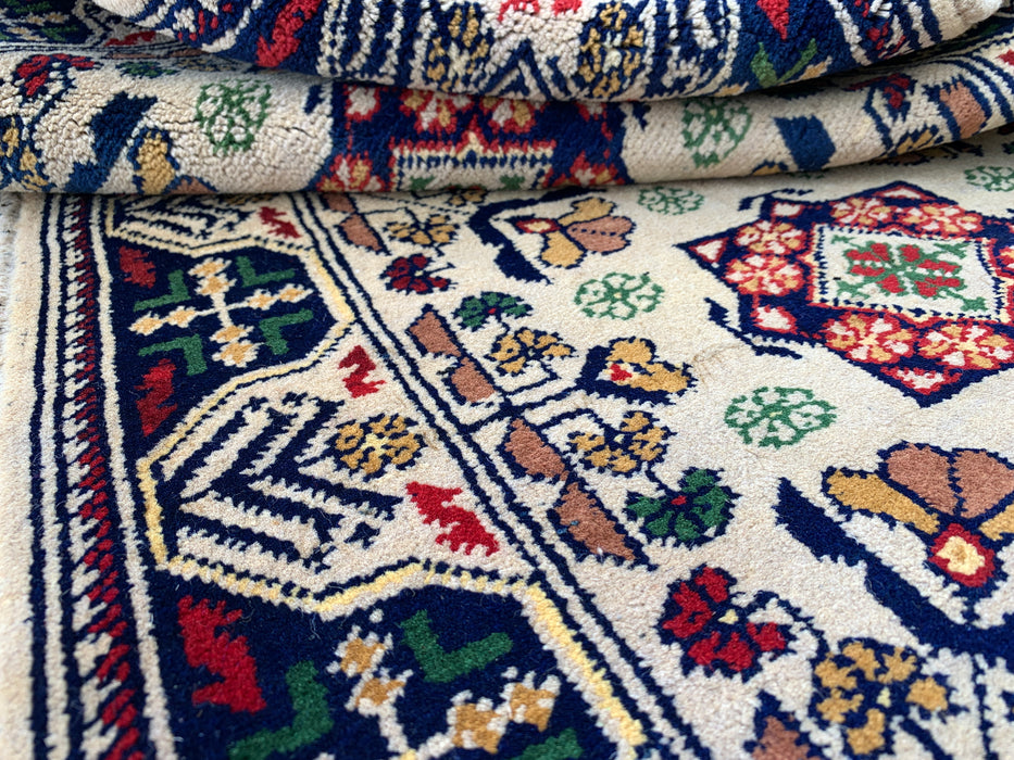 2'10 x 1'11 Handgeknoopt Peshawari Chobi wollen tapijt - Ivoorkleurig tribaal geometrisch accenttapijt - KBHM-639