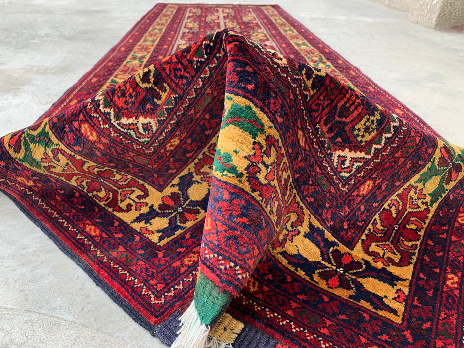 9'5 x 2'11 handgeknoopt Peshawari Chobi wollen loper - Rood tribaal geometrisch tapijt voor in de gang - KBHM-640