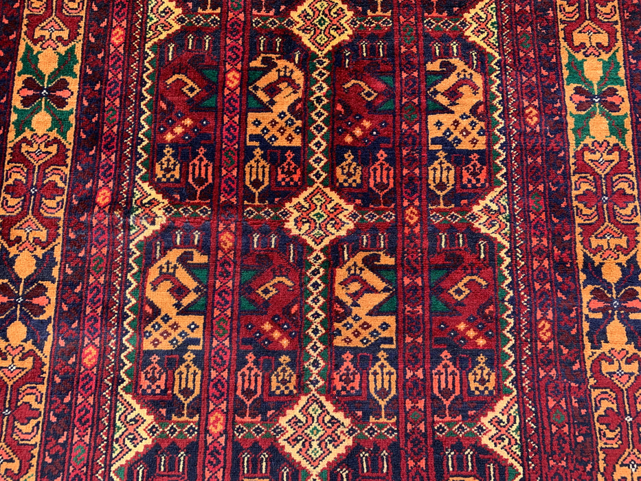 292 x 86 cm handgeknoopt Peshawari Chobi wollen loper - Rood tribaal geometrisch gangkleed - KBHM-641