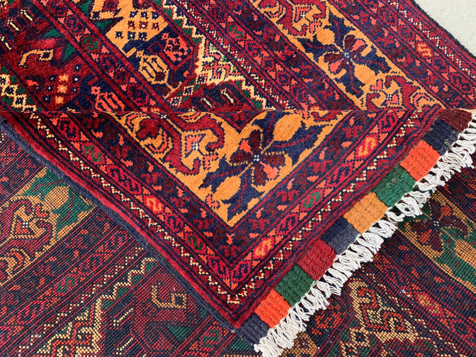 292 x 86 cm handgeknoopt Peshawari Chobi wollen loper - Rood tribaal geometrisch gangkleed - KBHM-641