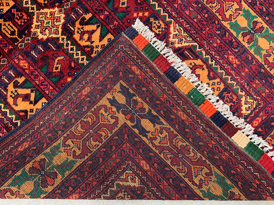 292 x 86 cm handgeknoopt Peshawari Chobi wollen loper - Rood tribaal geometrisch gangkleed - KBHM-641