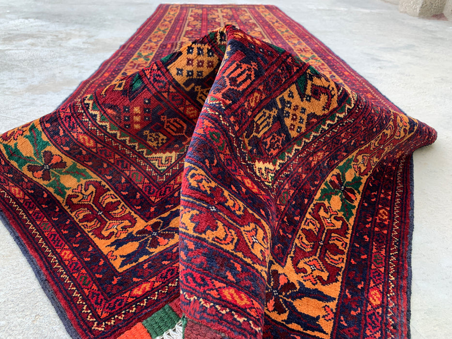 292 x 86 cm handgeknoopt Peshawari Chobi wollen loper - Rood tribaal geometrisch gangkleed - KBHM-641