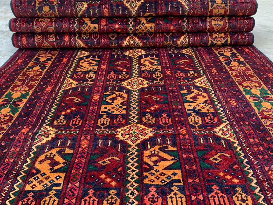 292 x 86 cm handgeknoopt Peshawari Chobi wollen loper - Rood tribaal geometrisch gangkleed - KBHM-641
