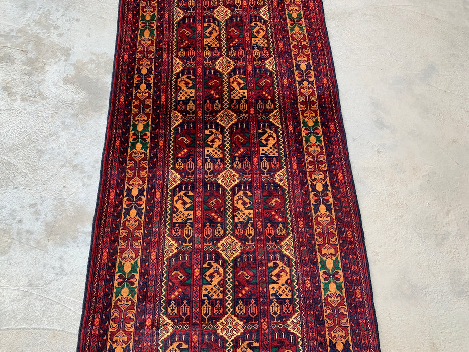 292 x 86 cm handgeknoopt Peshawari Chobi wollen loper - Rood tribaal geometrisch gangkleed - KBHM-641