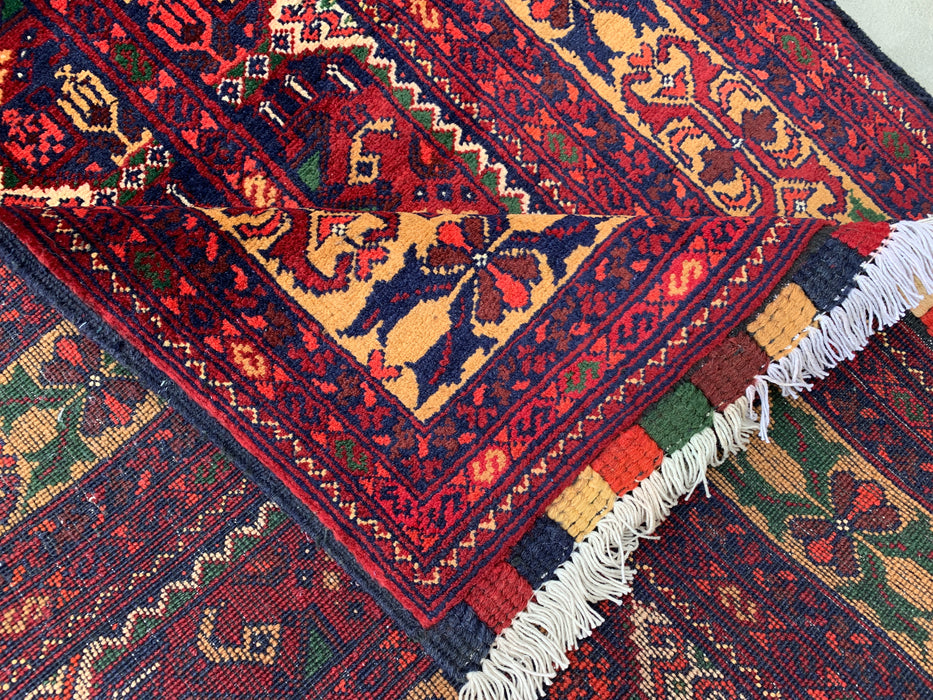 9'6 x 2'10 handgeknoopt Peshawari Chobi wollen loper - Rood tribaal geometrisch gangkleed - KBHM-642