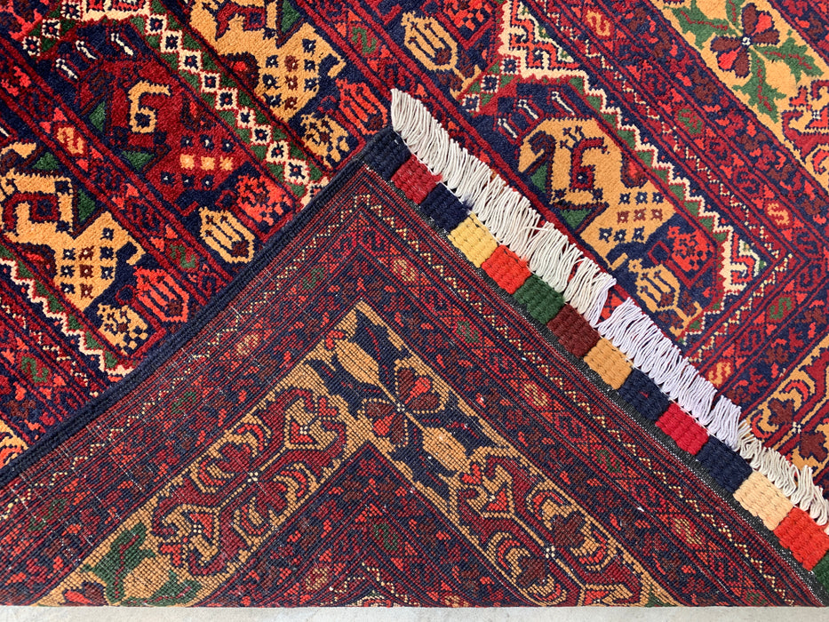 9'6 x 2'10 handgeknoopt Peshawari Chobi wollen loper - Rood tribaal geometrisch gangkleed - KBHM-642