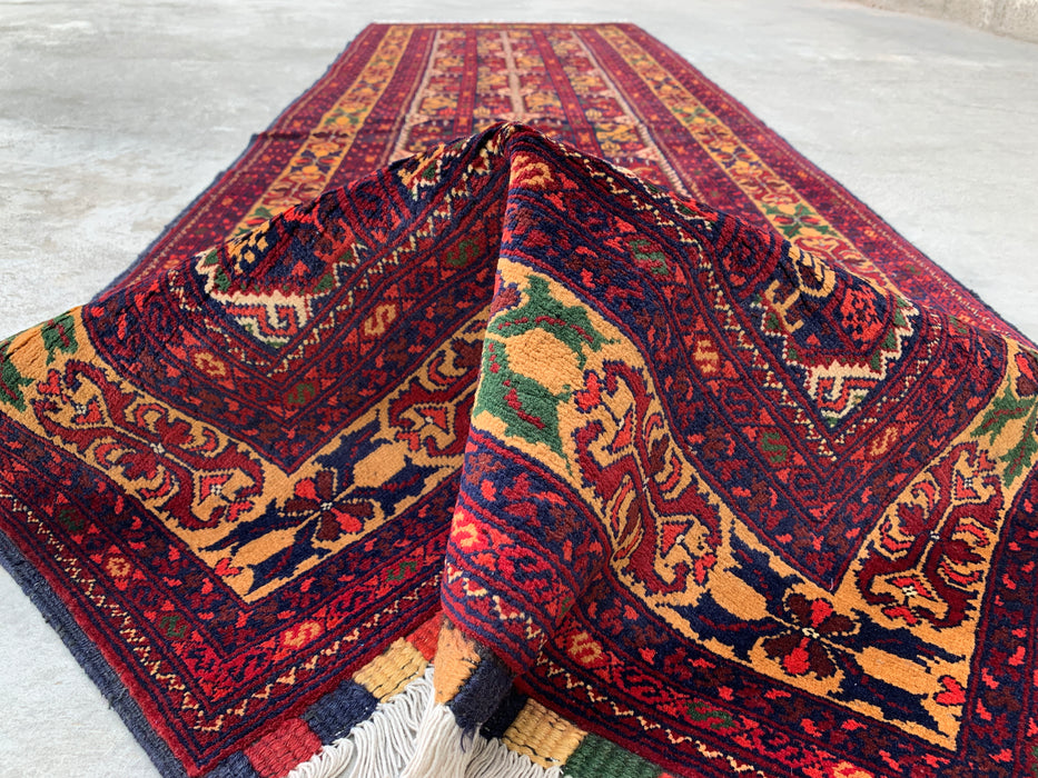 9'6 x 2'10 handgeknoopt Peshawari Chobi wollen loper - Rood tribaal geometrisch gangkleed - KBHM-642