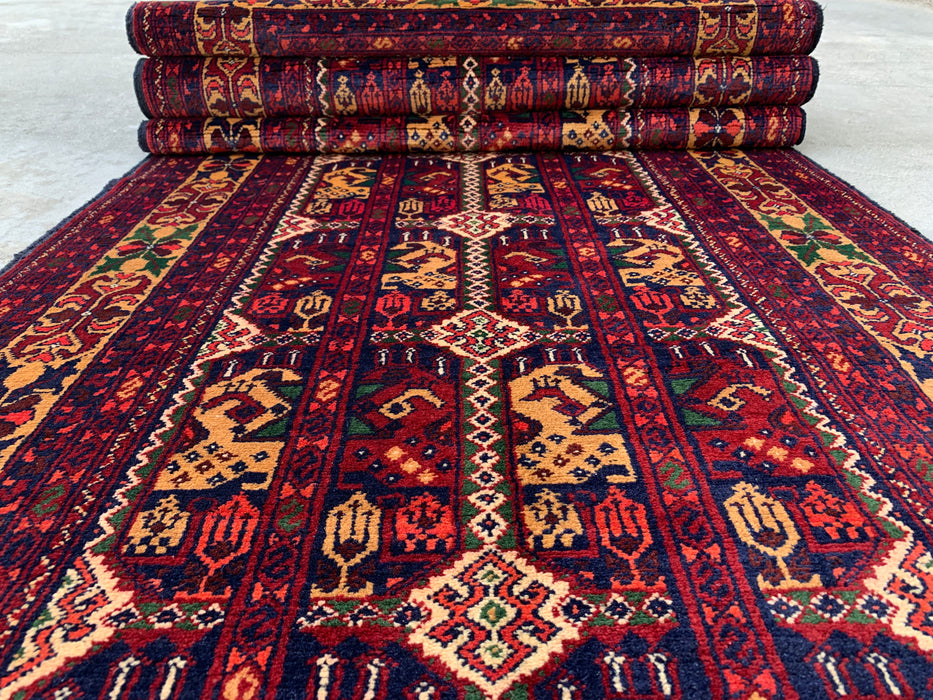 9'6 x 2'10 handgeknoopt Peshawari Chobi wollen loper - Rood tribaal geometrisch gangkleed - KBHM-642
