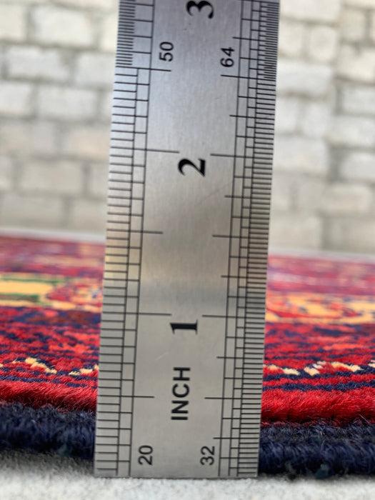 9'6 x 2'10 handgeknoopt Peshawari Chobi wollen loper - Rood tribaal geometrisch gangkleed - KBHM-642