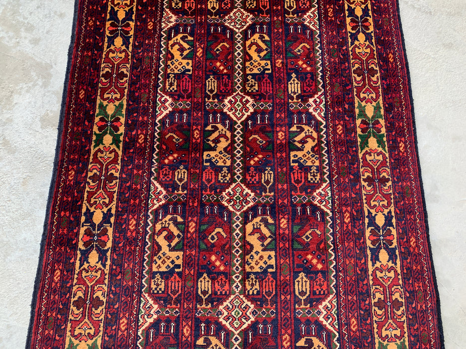 9'6 x 2'10 handgeknoopt Peshawari Chobi wollen loper - Rood tribaal geometrisch gangkleed - KBHM-642