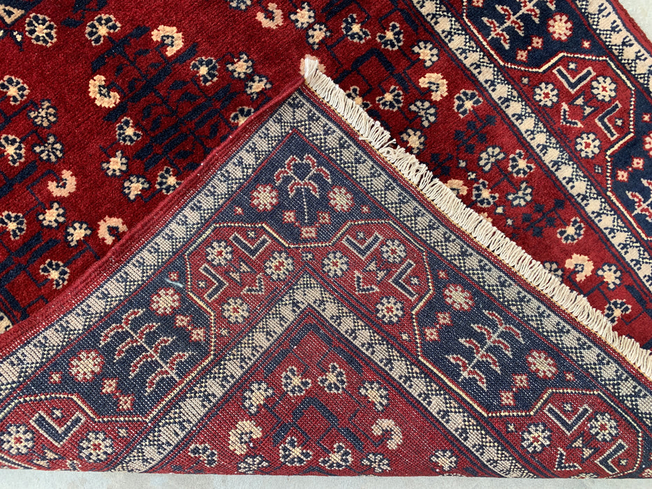 218 x 79 cm handgeknoopt Peshawari Chobi wollen loper - Rood tribaal geometrisch gangkleed - KBHM-644