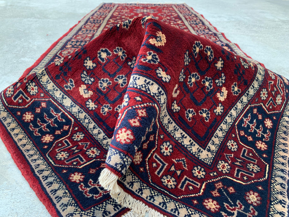 218 x 79 cm handgeknoopt Peshawari Chobi wollen loper - Rood tribaal geometrisch gangkleed - KBHM-644