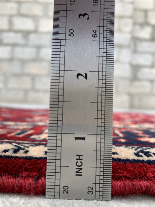 218 x 79 cm handgeknoopt Peshawari Chobi wollen loper - Rood tribaal geometrisch gangkleed - KBHM-644