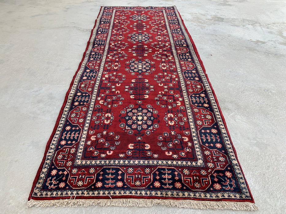 218 x 79 cm handgeknoopt Peshawari Chobi wollen loper - Rood tribaal geometrisch gangkleed - KBHM-644
