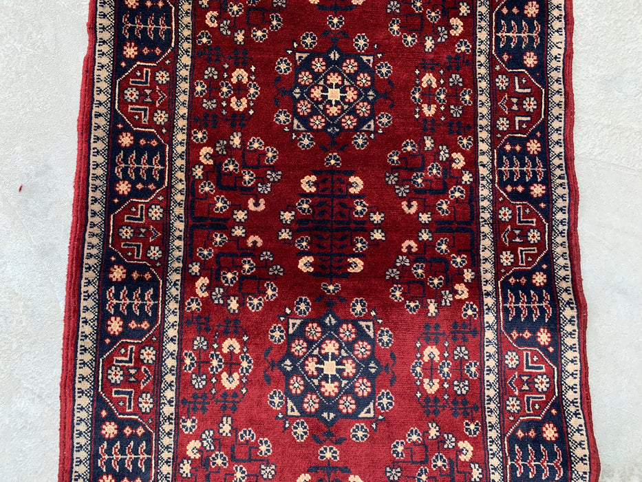 218 x 79 cm handgeknoopt Peshawari Chobi wollen loper - Rood tribaal geometrisch gangkleed - KBHM-644