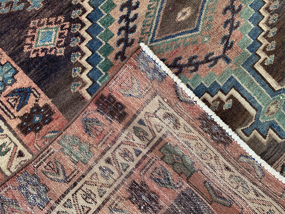 9'3 x 4'8 Handgeknoopt Perzisch wollen tapijt - Bruin tribaal geometrisch vloerkleed - KBHM-645