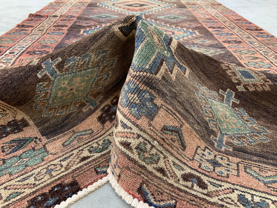 9'3 x 4'8 Handgeknoopt Perzisch wollen tapijt - Bruin tribaal geometrisch vloerkleed - KBHM-645