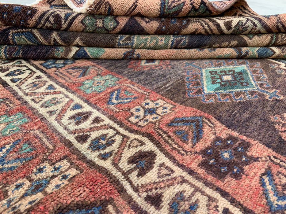 9'3 x 4'8 Handgeknoopt Perzisch wollen tapijt - Bruin tribaal geometrisch vloerkleed - KBHM-645