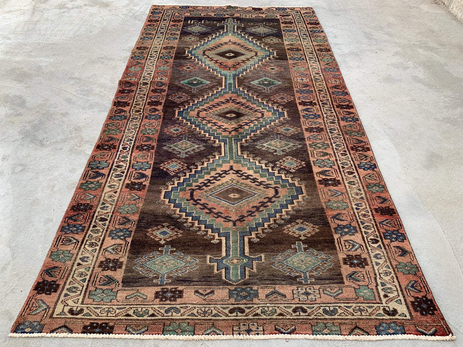 9'3 x 4'8 Handgeknoopt Perzisch wollen tapijt - Bruin tribaal geometrisch vloerkleed - KBHM-645