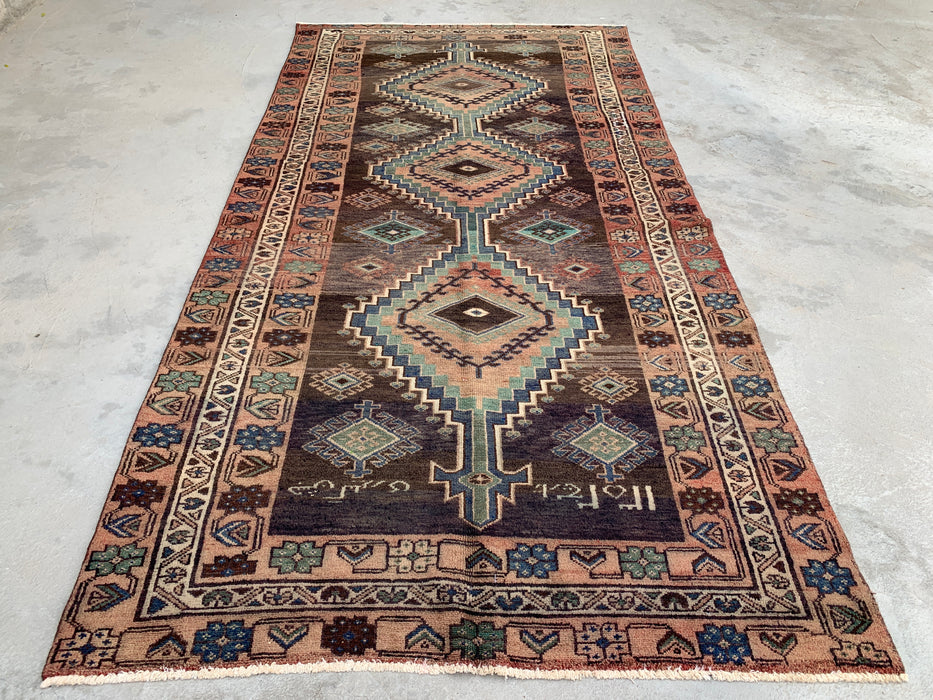 9'3 x 4'8 Handgeknoopt Perzisch wollen tapijt - Bruin tribaal geometrisch vloerkleed - KBHM-645