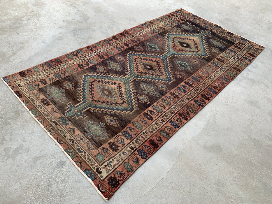 9'3 x 4'8 Handgeknoopt Perzisch wollen tapijt - Bruin tribaal geometrisch vloerkleed - KBHM-645