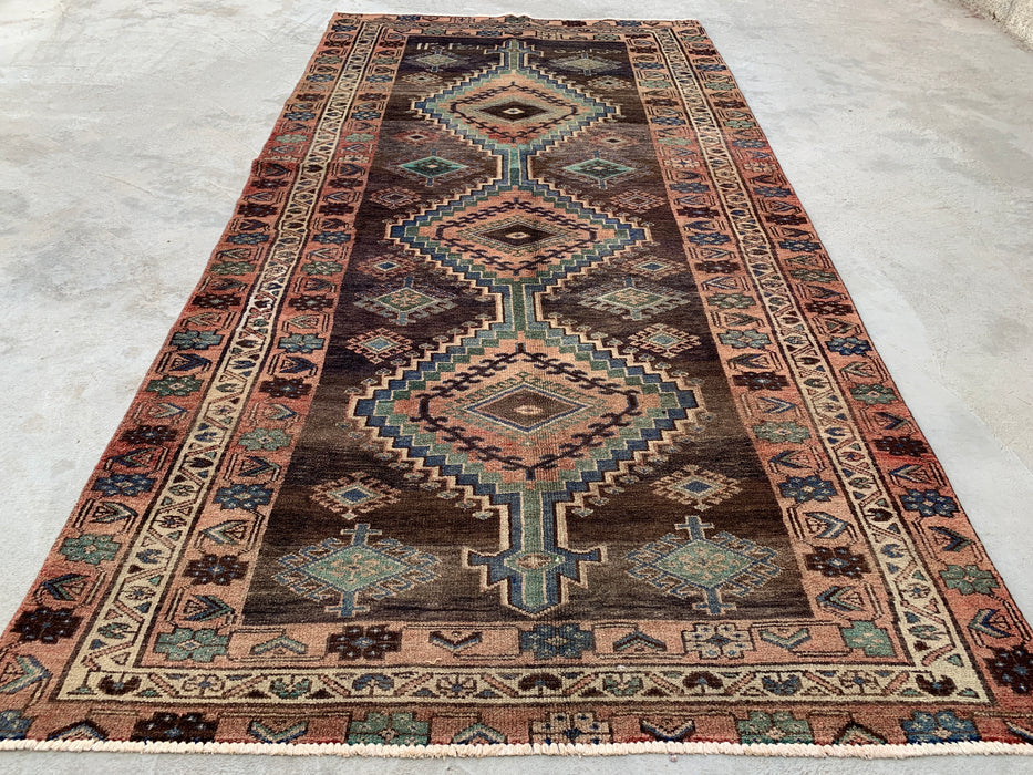 9'3 x 4'8 Handgeknoopt Perzisch wollen tapijt - Bruin tribaal geometrisch vloerkleed - KBHM-645