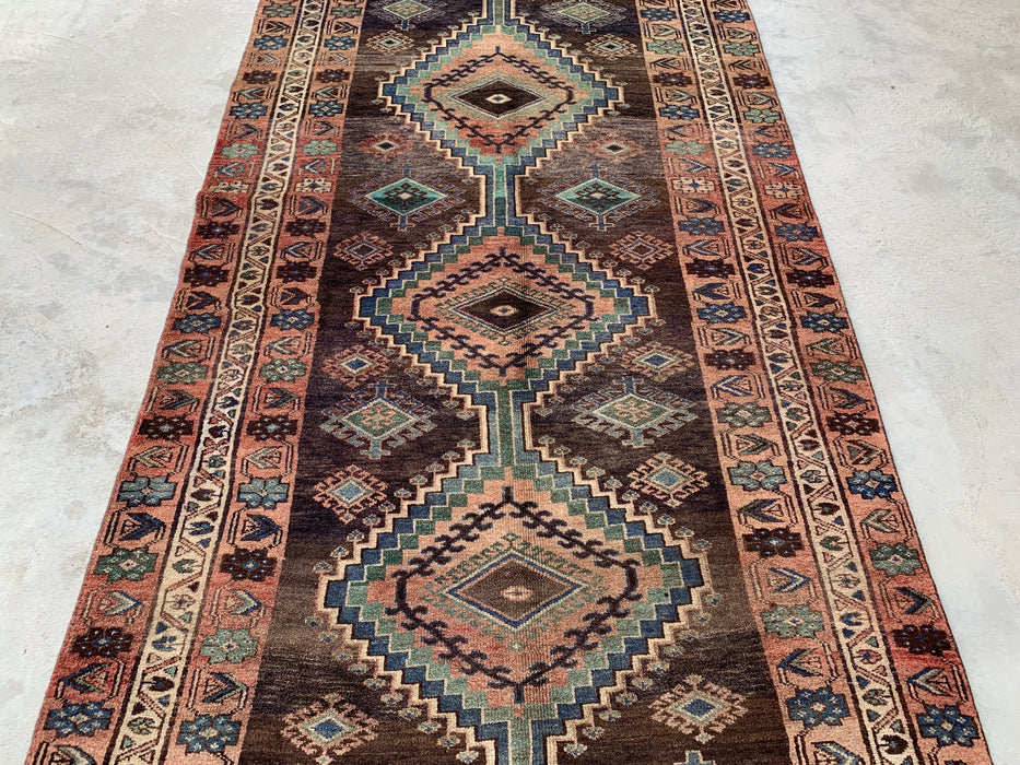 9'3 x 4'8 Handgeknoopt Perzisch wollen tapijt - Bruin tribaal geometrisch vloerkleed - KBHM-645