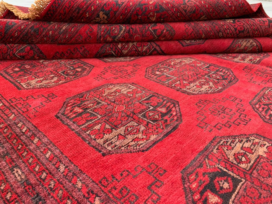 9'2 x 6'6 handgeknoopt Perzisch wollen tapijt - Rood tribaal geometrisch vloerkleed - KBHM-647