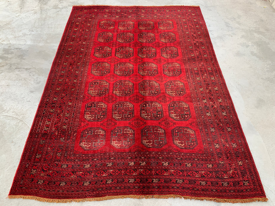 9'2 x 6'6 handgeknoopt Perzisch wollen tapijt - Rood tribaal geometrisch vloerkleed - KBHM-647